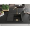 Mexen Ben Granitspüle 1-Becken mit Abtropffläche, rechts 600 x 500 mm, schwarz, Goldsiphon - 6523605000-77-G