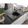 Mexen Ben Granitspüle 1-Becken mit Abtropffläche, rechts 600 x 500 mm, schwarz, Goldsiphon - 6523605000-77-G