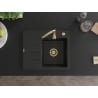 Mexen Ben Granitspüle 1-Becken mit Abtropffläche, rechts 600 x 500 mm, schwarz, Goldsiphon - 6523605000-77-G