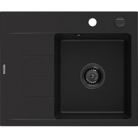 Mexen Ben Granitspüle 1-Becken mit Abtropffläche, rechts 600 x 500 mm, schwarz, schwarzer Siphon - 6523605000-77-B