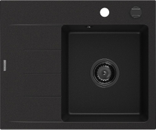 Mexen Ben Granitspüle 1-Becken mit Abtropffläche, rechts 600 x 500 mm, schwarz, schwarzer Siphon - 6523605000-77-B