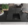 Mexen Ben Granitspüle 1-Becken mit Abtropffläche, rechts 600 x 500 mm, schwarz, schwarzer Siphon - 6523605000-77-B