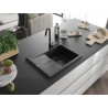 Mexen Ben Granitspüle 1-Becken mit Abtropffläche, rechts 600 x 500 mm, schwarz, schwarzer Siphon - 6523605000-77-B