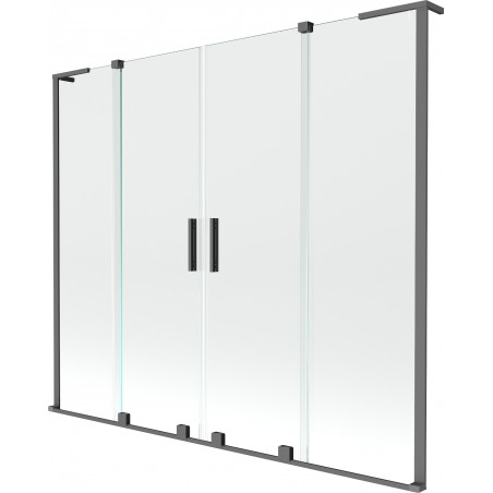 Mexen Velar L Duo-Badewannenabtrennung 2-flügelig verschiebbar 180 x 150 cm, transparent, Gun Metal - 896-180-003-02-95
