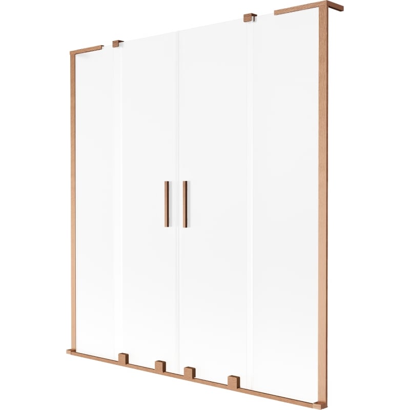 Mexen Velar L Duo Badewannenabtrennung 2-flügelig verschiebbar 140 x 150 cm, Frost, gebürstetes Kupfer - 896-140-003-32-65