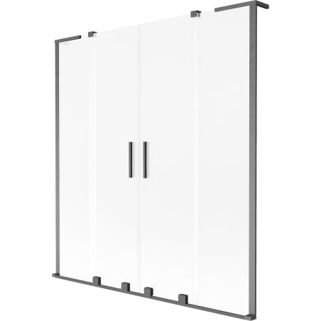 Mexen Velar L Duo Duschabtrennung, 2-teilig, Schiebesystem, 160 x 150 cm, Milchglas, gebürstetes Gun Gray - 896-160-003-32-66