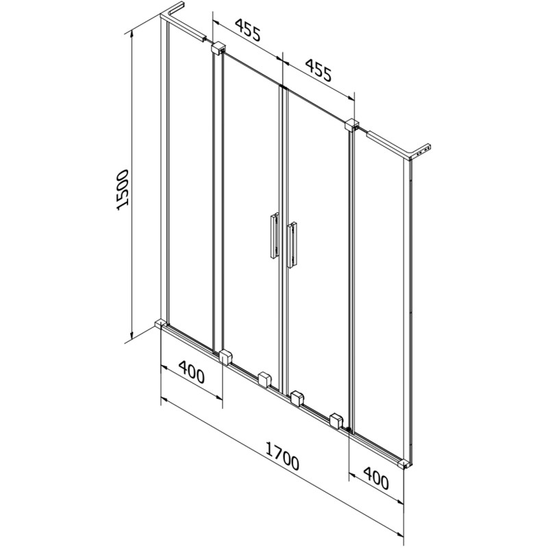 Mexen Velar L Duo-Badewannenfaltwand, 2-flügelig, Schiebesystem, 170 x 150 cm, matt, gun graues Bürstenfinish