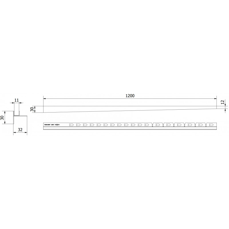 Mexen Line-B Gefälleleiste für Glas 120 cm rechts, schwarz - 187004120R