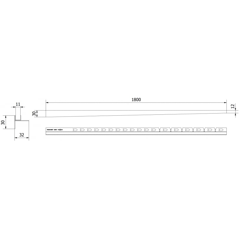 Mexen Line-B Gefälleprofil für Glas 180 cm rechts, gold - 185004180R