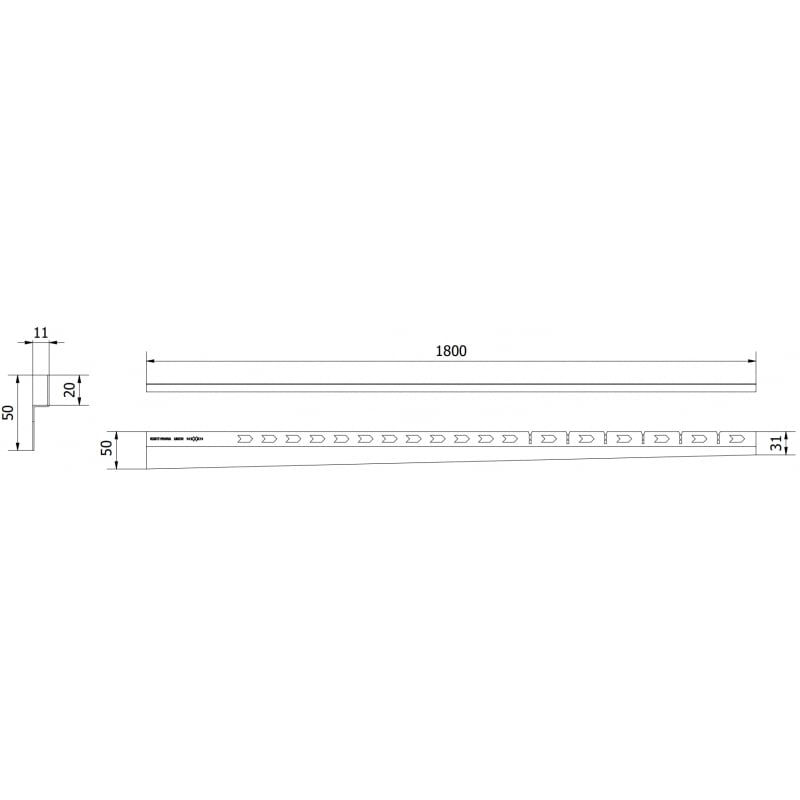 Mexen Line-B Wandablaufschiene 180 cm rechts, gold gebürstet - 185502180R
