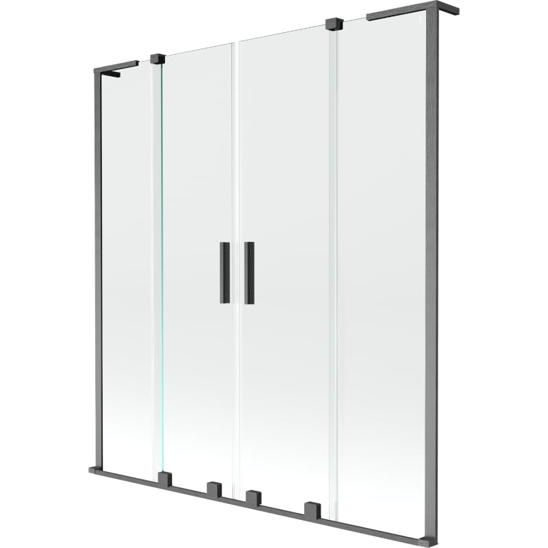 Mexen Velar L Duo Duschabtrennung, 2-flügelig, verschiebbar, 160 x 150 cm, transparent, gun gray gebürstet - 896-160-003-02-66
