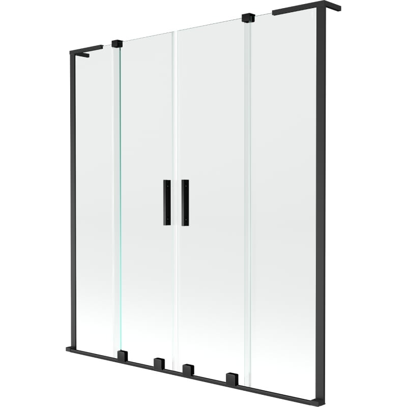 Mexen Velar L Duo Badewannen-Faltwand 2-flügelig verschiebbar 160 x 150 cm, transparent, schwarz - 896-160-003-02-70