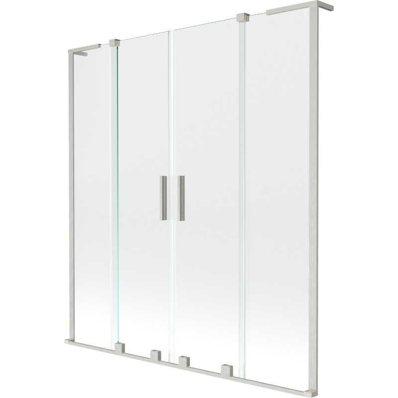 Mexen Velar L Duo Badewannen-Faltschirm 2-flügelig, verschiebbar 160 x 150 cm, transparent, gebürstetes Nickel