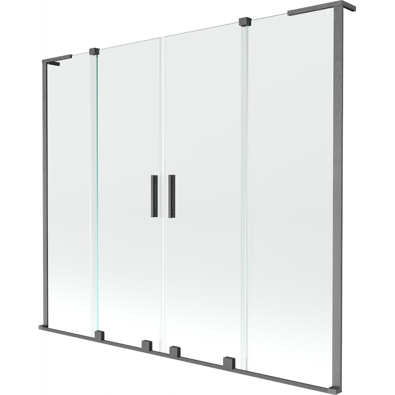 Mexen Velar L Duo Badewannenfaltwand, 2-flügelig, 200 x 150 cm, transparent, gebürstetes Gun Grau - 896-200-003-02-66