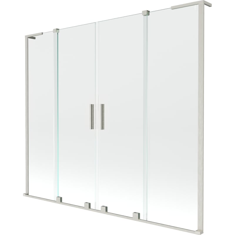 Mexen Velar L Duo Badewannenfaltwand 2-flügelig schiebbar 200 x 150 cm, transparent, gebürstetes Nickel - 896-200-003-02-97