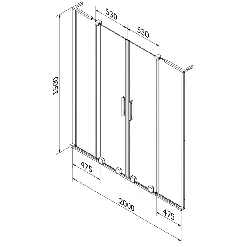 Mexen Velar L Duo Badewannenwand 2-flügelig verschiebbar 200 x 150 cm, matt, Chrom - 896-200-003-32-01
