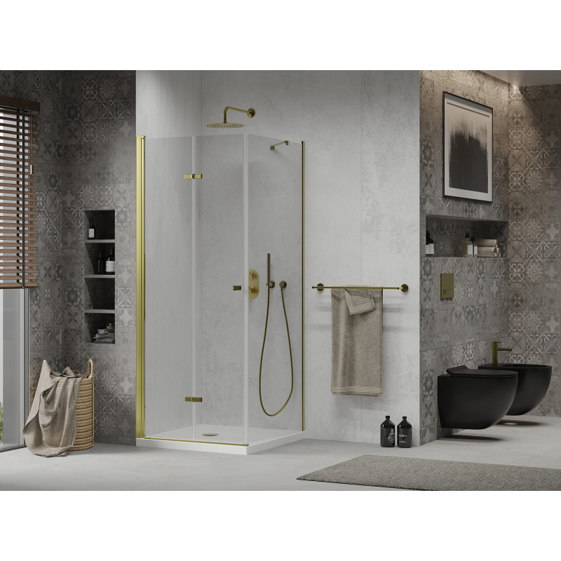 Mexen Lima faltbare Duschkabine 70 x 70 cm, transparent, gold + Flat-Duschwanne - 856-070-070-50-00-4010