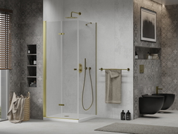 Mexen Lima faltbare Duschkabine 80 x 80 cm, transparent, gold + Flat-Duschwanne - 856-080-080-50-00-4010