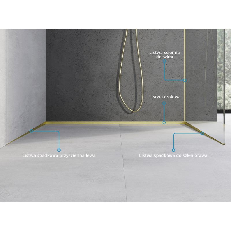 Mexen Line-B Wandablaufschiene 180 cm links, gebürstetes Gold - 185502180L