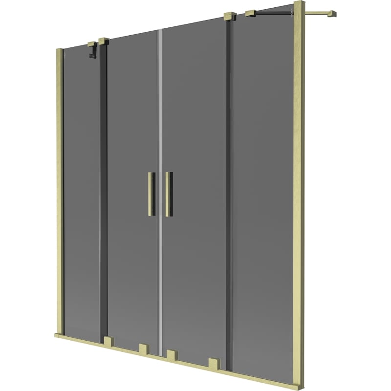 Mexen Velar Duo Badewannenfaltwand 2-flügelig verschiebbar 140 x 150 cm, Graphit, gebürstetes Gold - 896-140-000-42-55