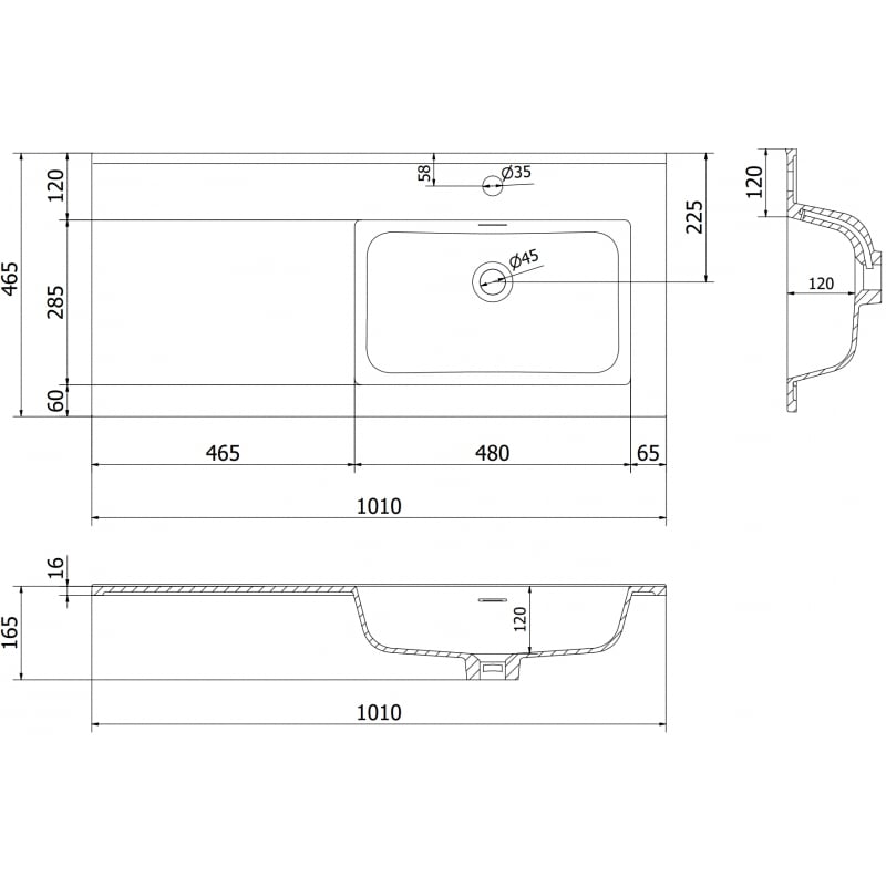 Mexen Otis Einbauwaschbecken rechts 101 x 46,5 cm, weiß matt - 25181001P