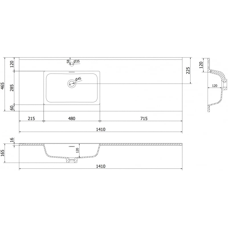 Mexen Otis Einbauwaschbecken links 141 x 46,5 cm, weiß glänzend - 25181400L