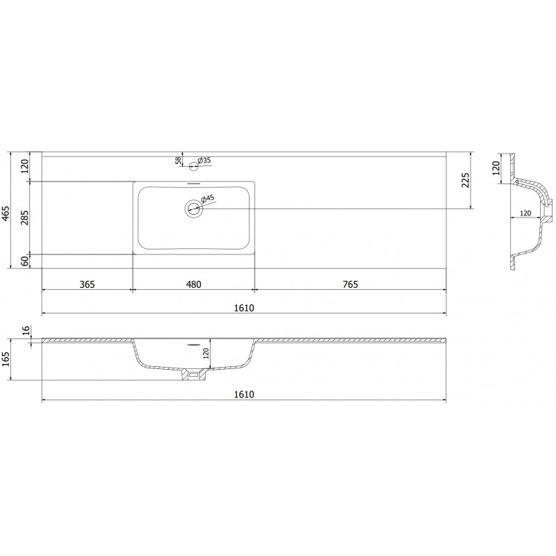 Mexen Otis linksseitig eingebaute Waschbecken 161 x 46,5 cm, weiß matt - 25181601L