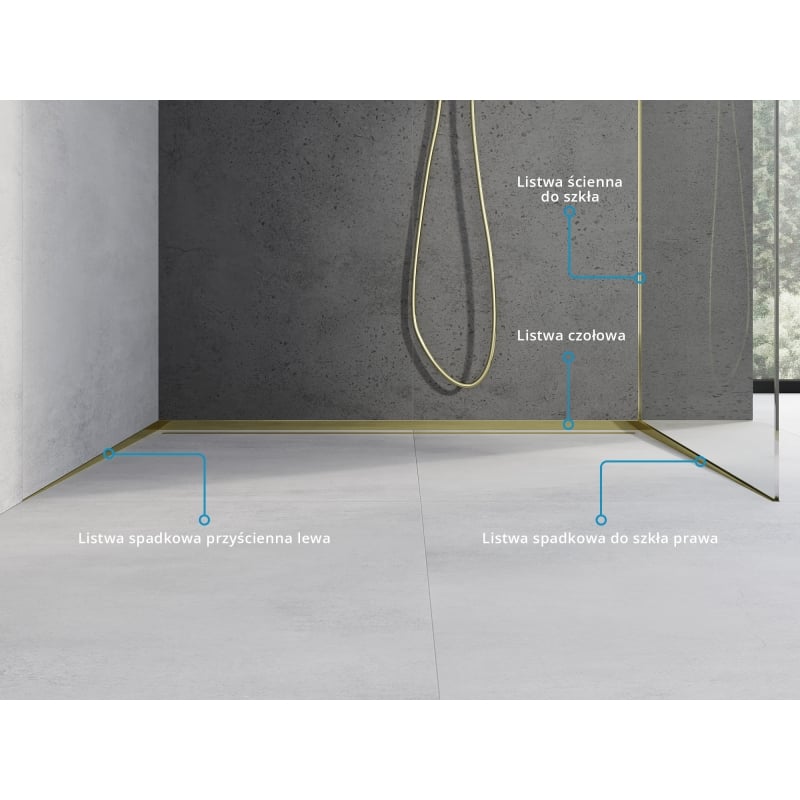 Mexen Line-B Gefälleprofil für Glas 120 cm rechts, Gold - 185004120R