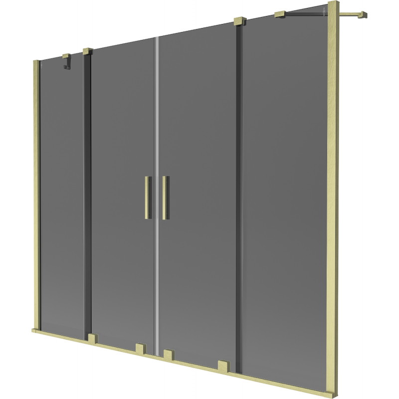Mexen Velar Duo Badewannenabtrennung 2-flügelig verschiebbar 200 x 150 cm, graphit, gebürstetes Gold - 896-200-000-42-55