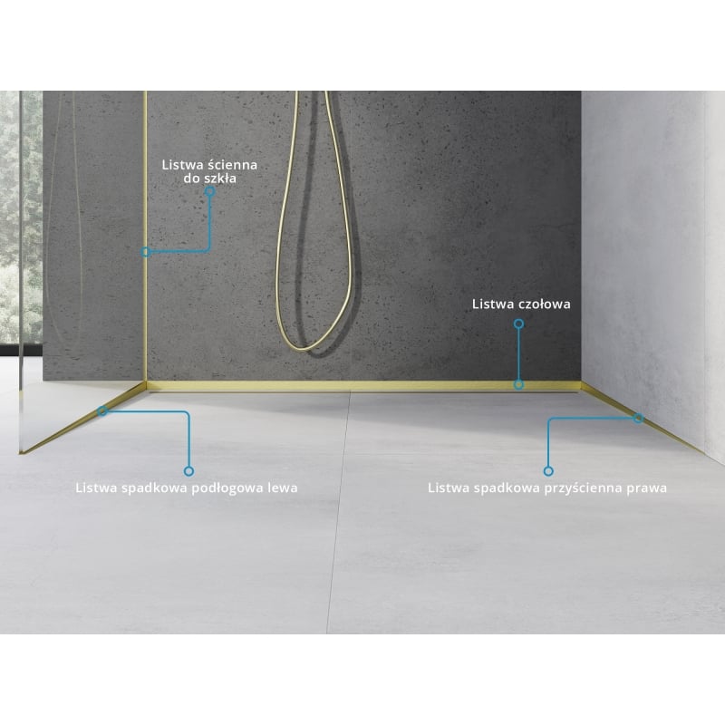Mexen Line-B Glasablaufschiene 120 cm links, gebürstetes Gold - 185504120L