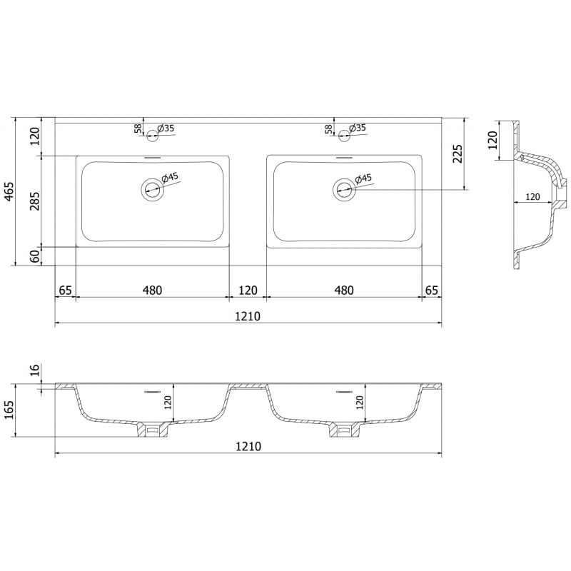 Mexen Otis Unterbauwaschbecken doppelt 121 x 46,5 cm, weiß matt - 25181201D