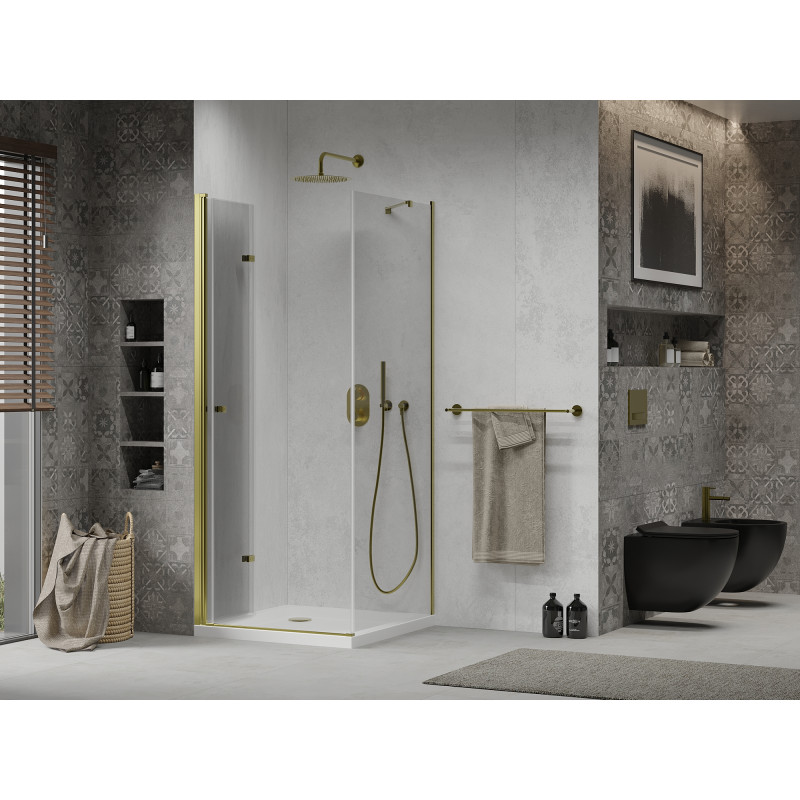 Mexen Lima faltbare Duschkabine 90 x 90 cm, transparent, gold + Flat Duschwanne - 856-090-090-50-00-4010