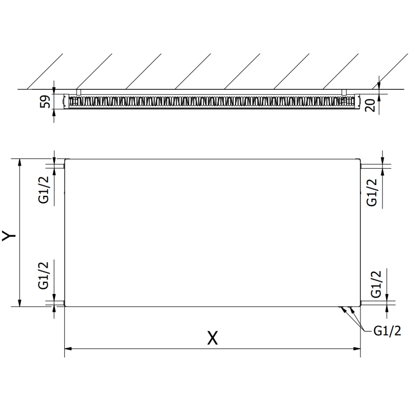 Mexen Flat CVF11 Plattenheizkörper 900 x 500 mm, unterer Anschluss, 546 W, weiß - W611F-090-050-00