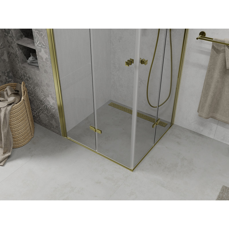 Mexen Lima Duo Duschkabine faltbar 100 x 100 cm, transparent, gold - 856-100-100-50-00-02