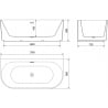Mexen Sella freistehende Halbeinbau-Badewanne geriffelt 170 x 80 cm, weiß glänzend, Überlauf gun metal - 52711708000-95