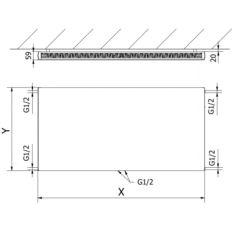 Mexen Flat CCF11 Plattenheizkörper 900 x 1500 mm, mittiger unterer Anschluss, 1637 W, weiß - W6C11F-090-150-00