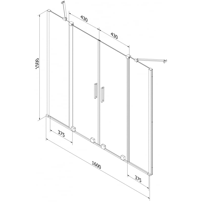 Mexen Velar Duo Badewannenfaltwand, 2-flügelig, verschiebbar 160 x 150 cm, matt, gold - 896-160-000-32-50
