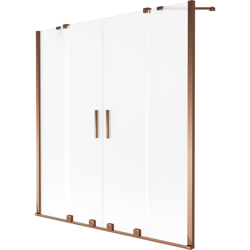 Mexen Velar Duo 2-teilige, schieb- und faltbare Badewannenabtrennung 160 x 150 cm, Milchglas, Roségold - 896-160-000-32-60