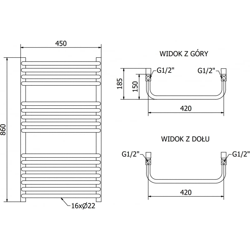 Mexen Apollo Badheizkörper 860 x 450 mm, 424 W, schwarz - W117-0860-450-00-70