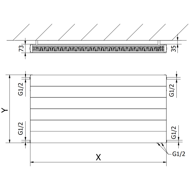 Mexen Line CVL21 Plattenheizkörper 300 x 1200 mm, unterer Anschluss, 756 W, Anthrazit - W621L-030-120-66