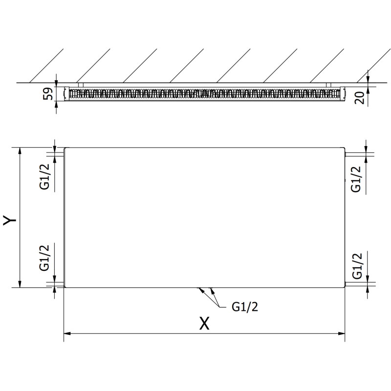 Mexen CCF11 Flachheizkörper 400 x 1200 mm, mittlerer unterer Anschluss, 667 W, Anthrazit - W6C11F-040-120-66