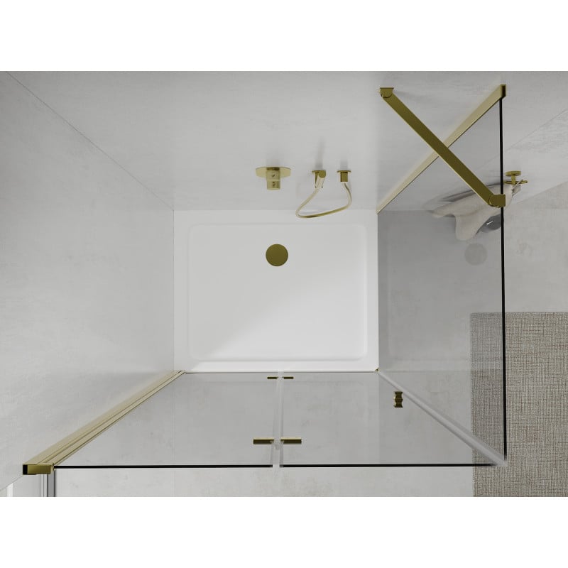 Mexen Lima faltbare Duschkabine 70 x 90 cm, transparent, gold + Flat Duschwanne - 856-070-090-50-00-4010