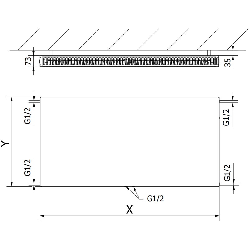 Mexen CCF21 Flat Plattenheizkörper 300 x 1100 mm, mittlerer Anschluss unten, 694 W, anthrazit - W6C21F-030-110-66