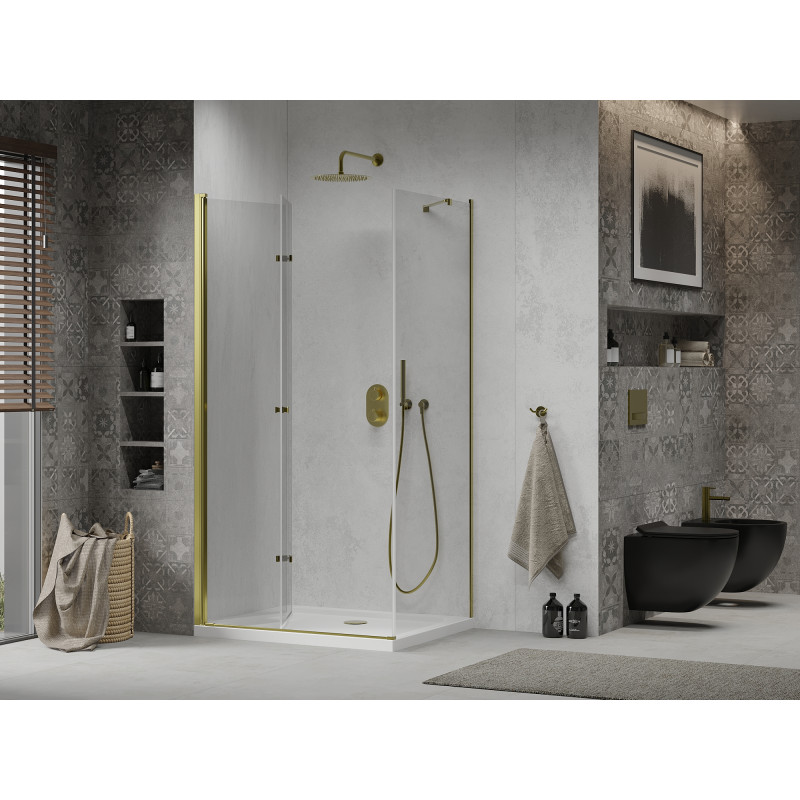 Mexen Lima faltbare Duschkabine 70 x 100 cm, transparent, gold + Duschwanne Flat - 856-070-100-50-00-4010
