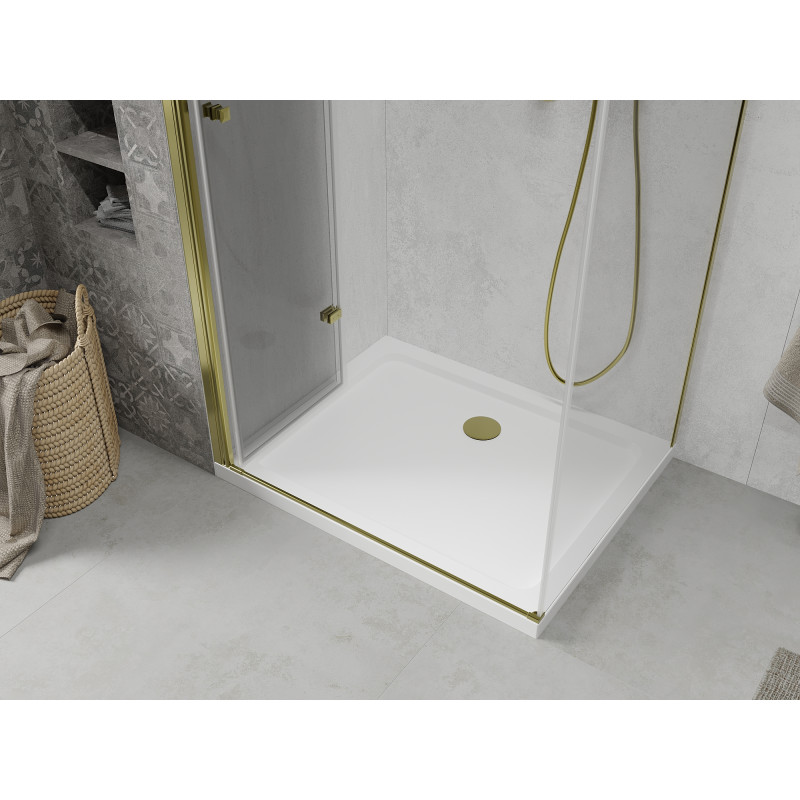 Mexen Lima faltbare Duschkabine 70 x 100 cm, transparent, gold + Duschwanne Flat - 856-070-100-50-00-4010