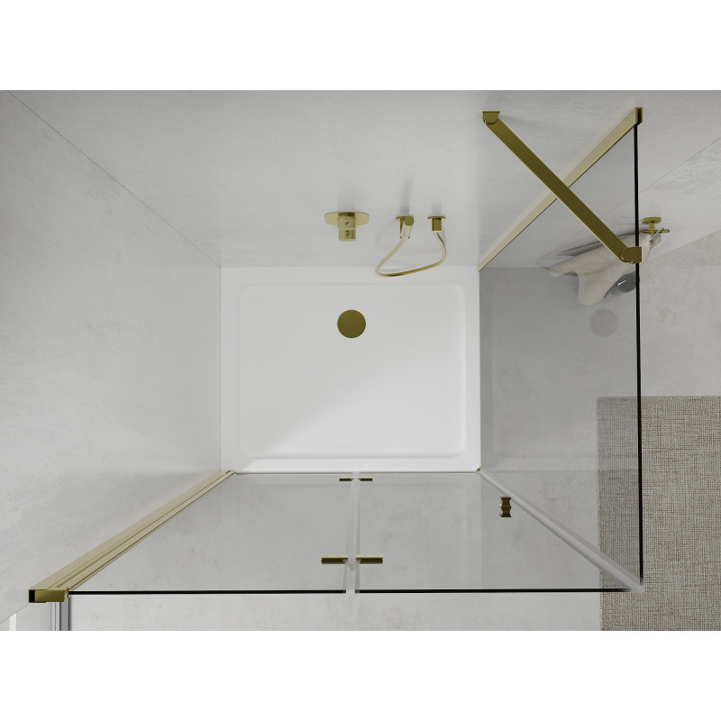 Mexen Lima faltbare Duschkabine 80 x 70 cm, transparent, gold + Flat Duschwanne - 856-080-070-50-00-4010