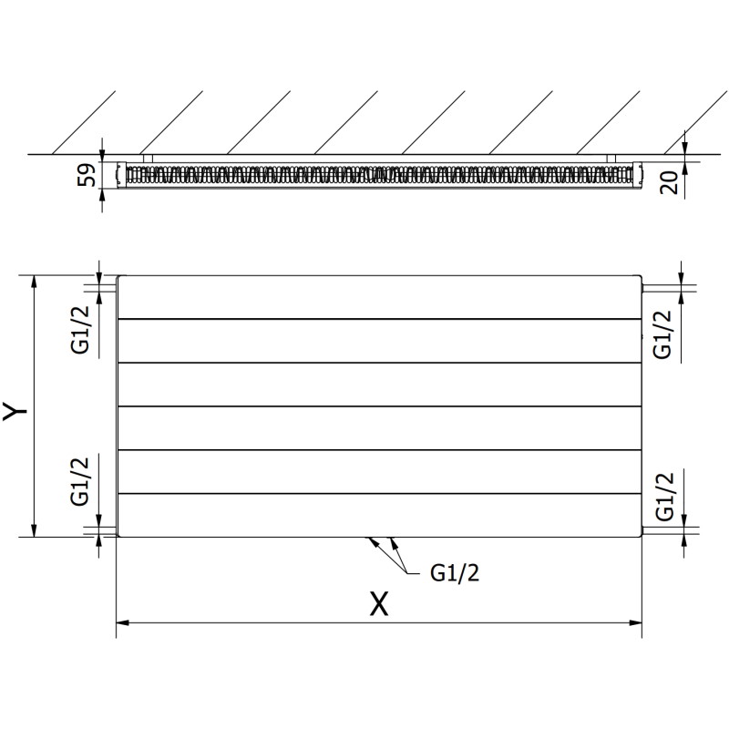 Mexen CCL11 Plattenheizkörper Line 400 x 1200 mm, mittlerer unterer Anschluss, 667 W, anthrazit - W6C11L-040-120-66