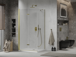 Mexen Lima faltbare Duschkabine 80 x 90 cm, transparent, gold + Flat Duschwanne - 856-080-090-50-00-4010