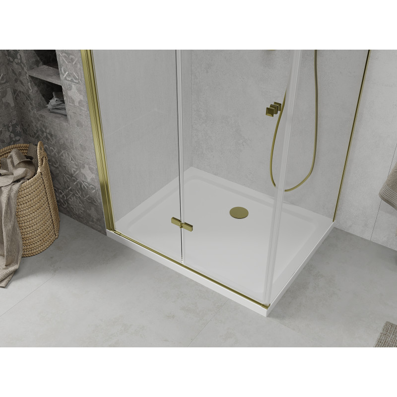 Mexen Lima faltbare Duschkabine 90 x 80 cm, transparent, gold + Flat Duschtasse - 856-090-080-50-00-4010
