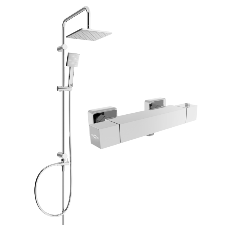 Mexen Cube Tord Aufputz-Duschset mit Kopfbrause und thermostatischer Duscharmatur, Chrom - 77200200-00